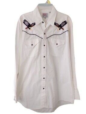 Vintage ELY‎ Diamond Eagles Embroidered Western Pearl Snap Shirt Men's Large